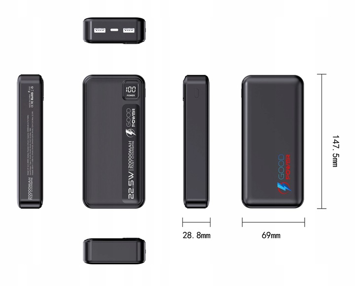 POWERBANK 20000mAh 22,5W DUŻA POJEMNOŚĆ + KABEL USB-C 60W GOODPOWER