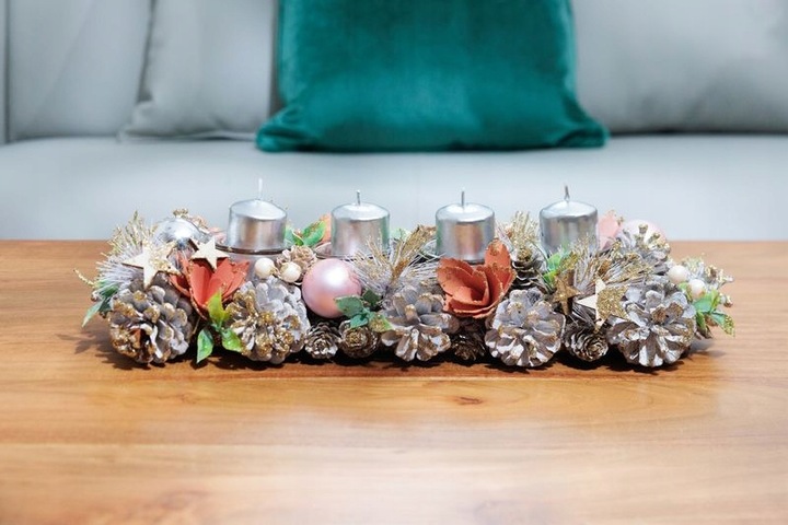 STROIK ADWENTOWY BOŻE NARODZENIE POMARAŃCZ ŚWIECE 44 x 15 x 9 CM MAGICHOME