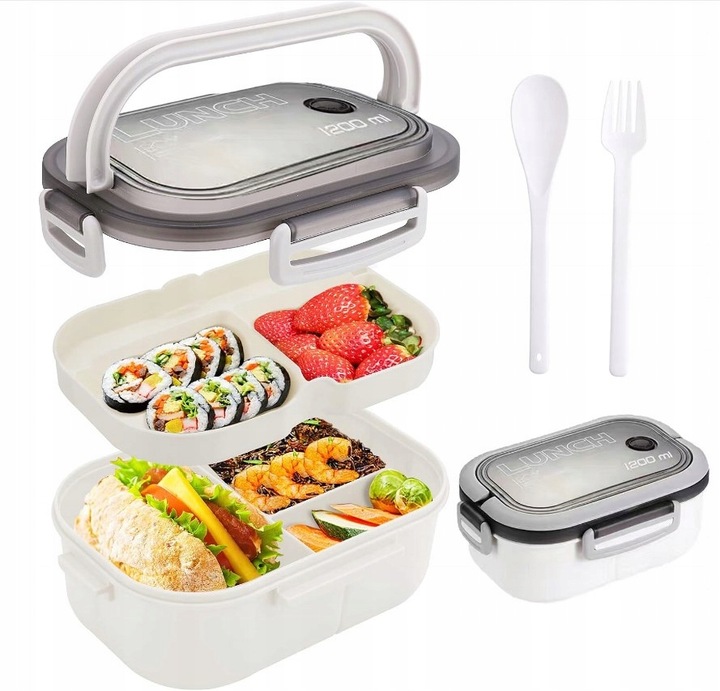 Przenośna ŚNIADANIÓWKA LUNCHBOX POJEMNIK BOX BENTO 1200 ml Z Nóż i widelec