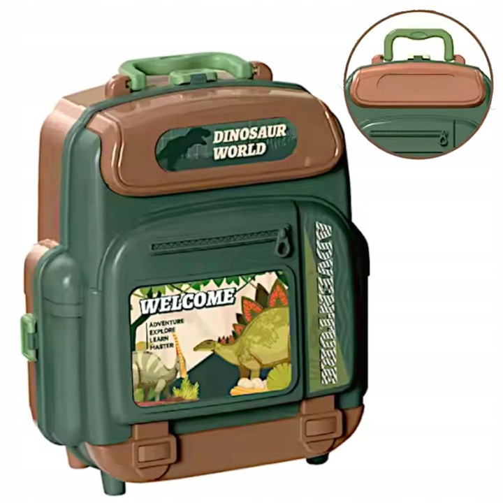 DINOZAURY W PLECAKU T-REX FIGURKI DINO ZESTAW ODKRYWCY ZABAWKA PREZENT