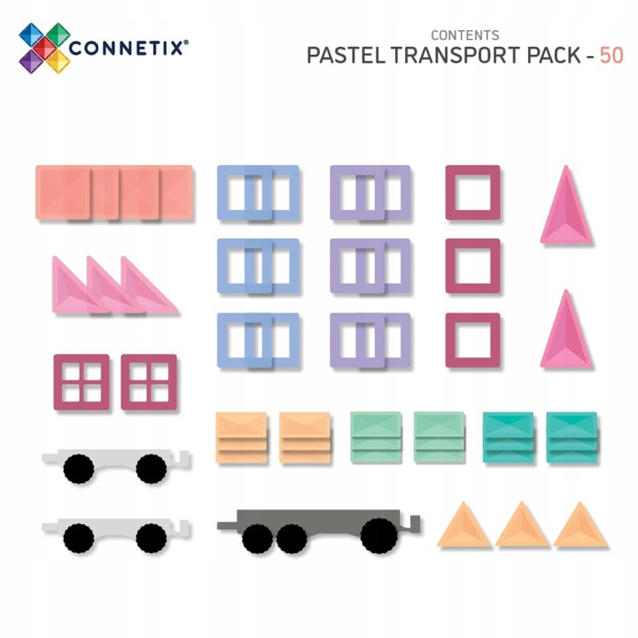 KREATYWNE KLOCKI MAGNETYCZNE POCIĄG 50 EL PASTEL TRANSPORT PACK CONNETIX