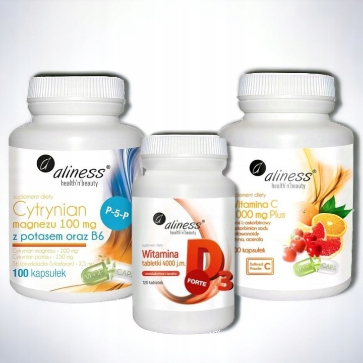 Aliness Witamina C 1000 + D3 4000 IU + Cytrynian Magnezu Potas B6 + GRATIS!