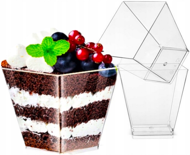 Zestaw Pojemniki piramidki na desery deserki mini 200ml + łyżeczki 50 kompl