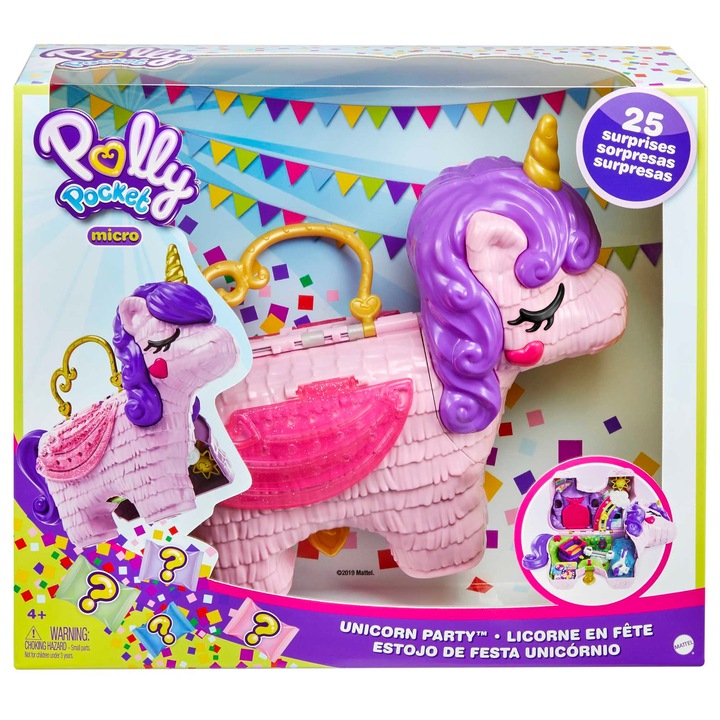 POLLY POCKET JEDNOROŻEC WALIZKA PINIATA UNICORN PARTY ZESTAW FIGURKI GVL88