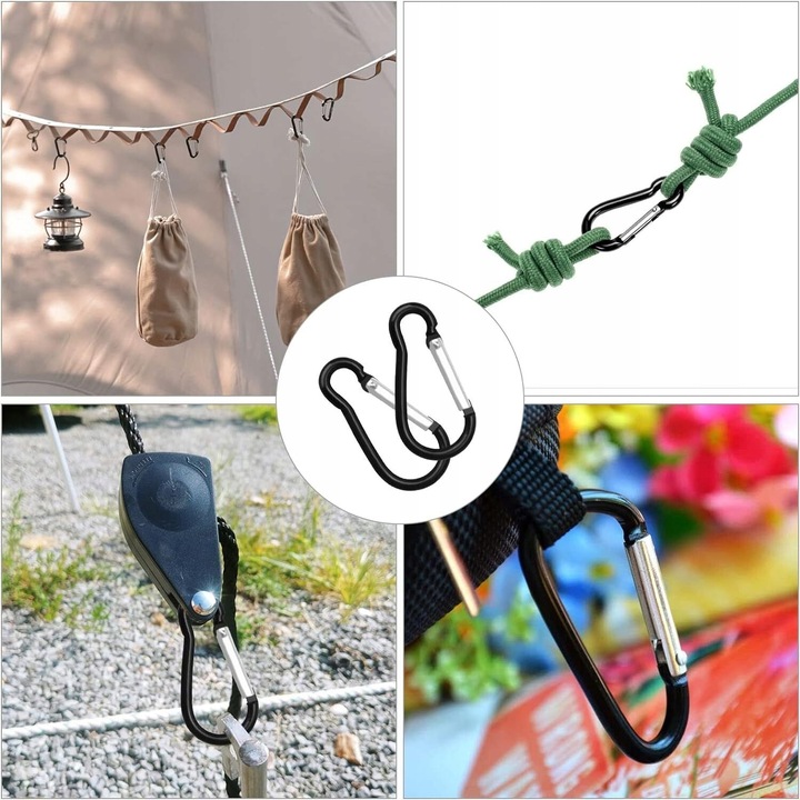 10X KLIPSÓW DO DUŻYCH OBCIĄŻEŃ Z 10 NAPINACZEM, 10 KARABIŃCZYKÓW DO MARKIZ