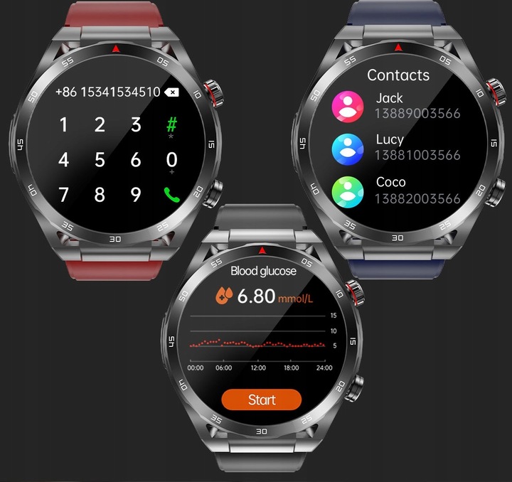 SMARTWATCH ZEGAREK TEMPERATURA CIAŁA POMIAR CUKRU GLUKOZA 3 PASKI HRV EKG