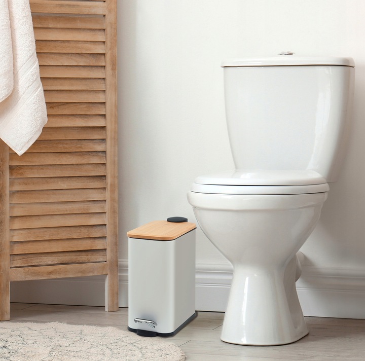 Kosz na śmieci łazienkowy 5l bambus WOLNY OPAD do wc łazienki kuchni biały