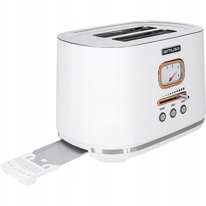 TOSTER OPIEKACZ RETRO 1000W NA 2 TOSTY BIAŁY/ZŁOTE ELEMENTY MUSE MS-130W