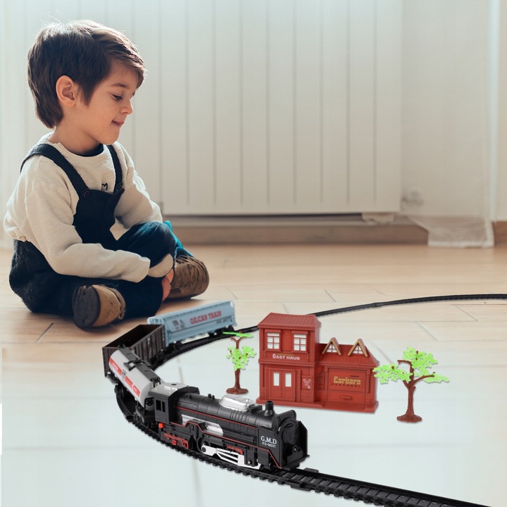 POCIĄG KOLEJKA ELEKTRYCZNA TORY LOKOMOTYWA 3 WAGONY 270CM DŁUGOŚCI STACJA