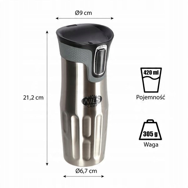 Turystyczny KUBEK TERMICZNY na wyjazdy 420ml silve