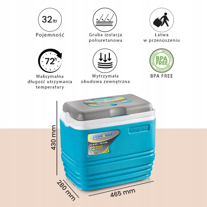 Lodówka Turystyczna na wkłady PINNACLE TPX7000 32L Granatowa, 4 wkłady 0,5L