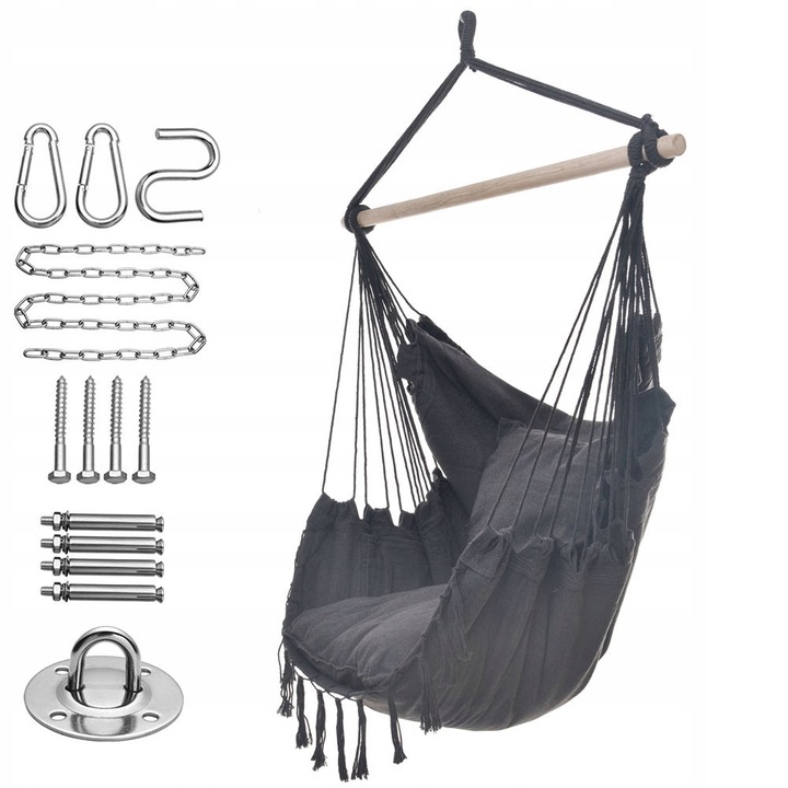Ciemno szary Antracyt hamak brazylijski kokon huśtawka ogrodowa poduszki