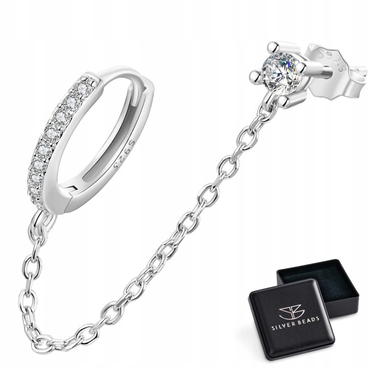 K570 Kolczyki z kryształkami połączone łańcuszkiem srebrne zatrzask sztyft