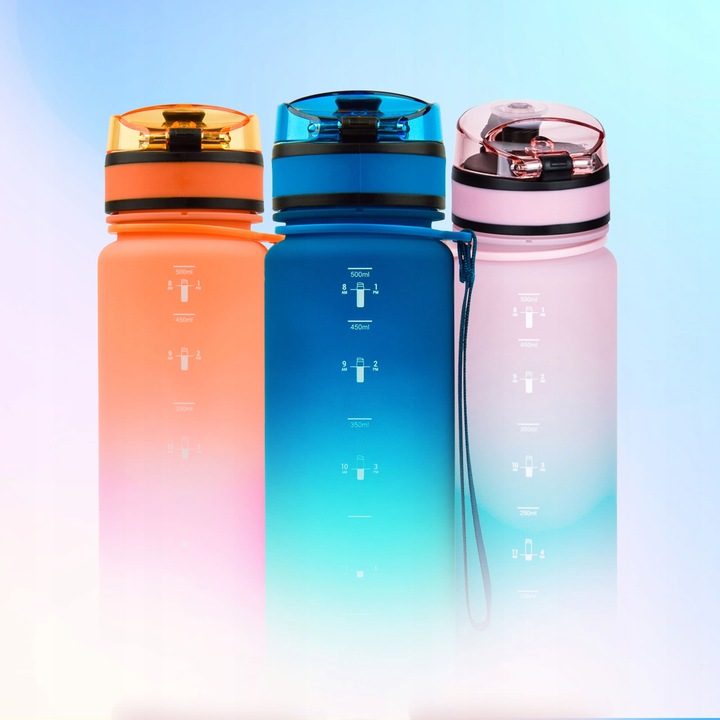 BIDON NA WODĘ 1L BUTELKA Z MIARKĄ MOTYWACYJNĄ TRITAN NIEBIESKO-ŻÓŁTA