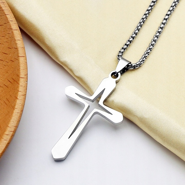 ŁAŃCUSZEK Z KRZYŻYKIEM Srebrny Męski Krzyż Łańcuch Naszyjnik WŁOSKI GRATIS