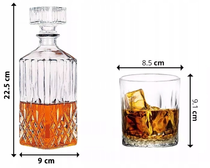 Zestaw do whisky karafka 850 ml 6 szklanek 280 ml komplet na prezent