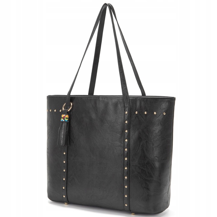 DUŻA TOREBKA TORBA DAMSKA NA RAMIĘ CZARNA MIEJSKA DO PRACY POJEMNA SHOPPER