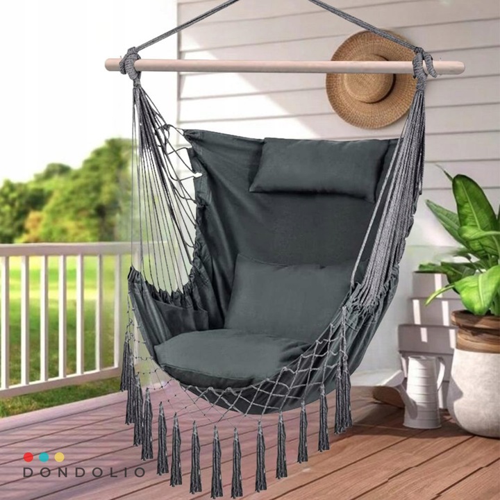 Hamak Huśtawka Fotel Wiszący Brazylijski Ogrodowy Bujany + 3 poduszki BOHO