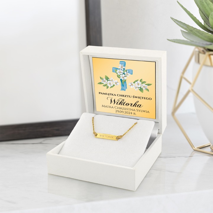 Złota Bransoletka 585 Pamiątka Chrztu dla Chłopca Grawer na Chrzest