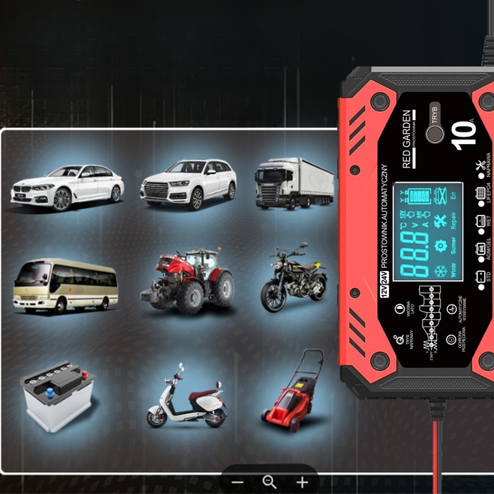 Prostownik SAMOCHODOWY AUTOMATYCZNY Z FUNKCJĄ NAPRAWY AKUMULATORÓW 12V 24V