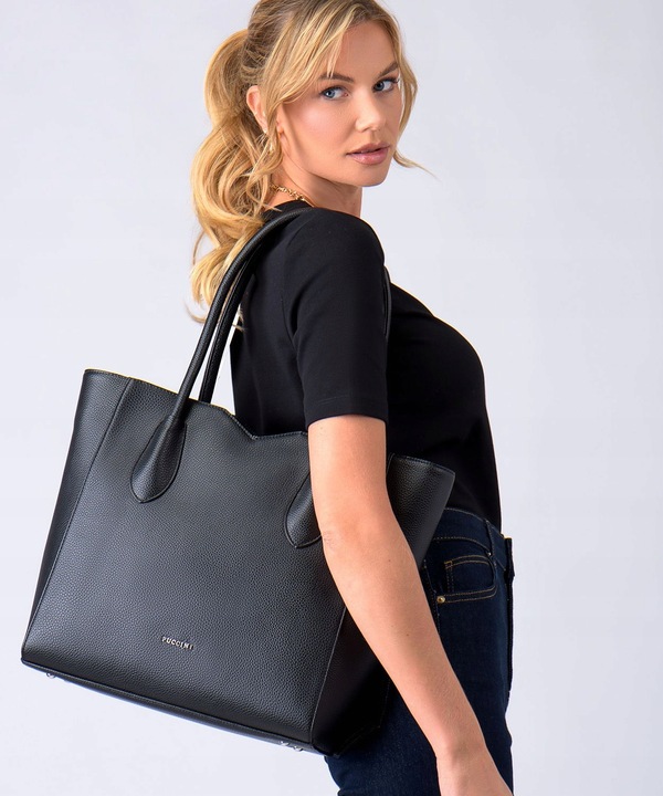 Torebka Shopper Damska PUCCINI Duża Mieści A4 Czarna Z Wycięciami BML053D-1