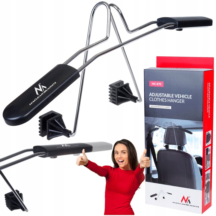 SAMOCHODOWY WIESZAK NA UBRANIA UCHWYT NA ZAGŁÓWEK REGULOWANY MACLEAN MC-870