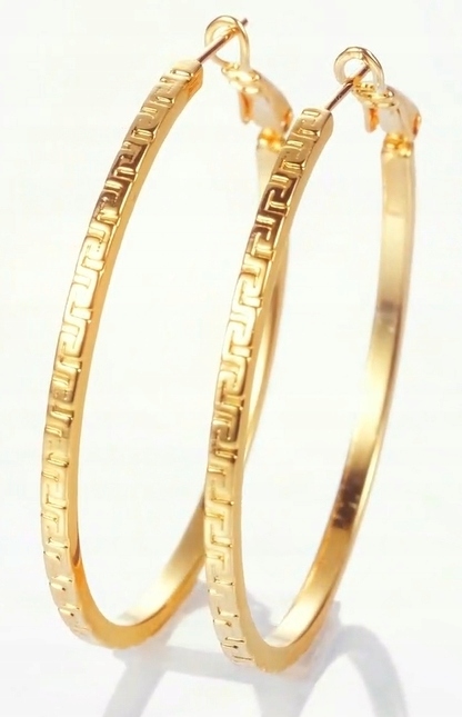 Złote Kolczyki Koła 585 36mm 14k Grecki Wzorem Kolczyki Damskie Prezent