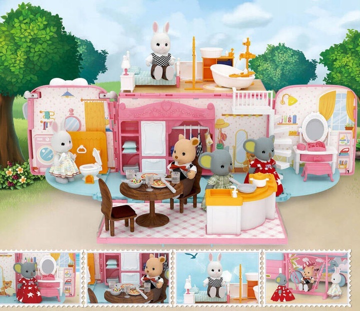 DUŻE AUTO dla LALEK AUTOBUS KAMPER WAKACYJNY rozkładany otwierany DOMEK