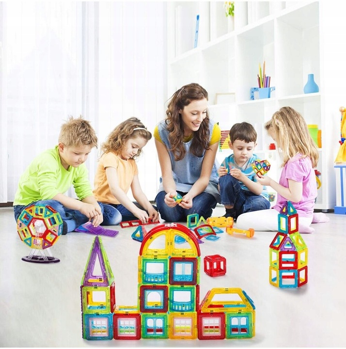 ZESTAW DUŻE KLOCKI MAGNETYCZNE KONSTRUKCYJNE 3D PANELE MAGNETIC TILES 70 EL
