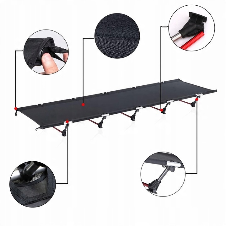 ŁÓŻKO TURYSTYCZNE POLOWE LEŻAK SKŁADANE DUŻE WYGODNE Z TORBĄ - LEKKIE