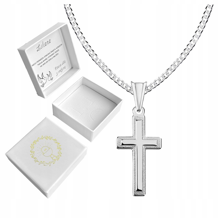 Krzyżyk z łańcuszkiem srebrny medalik komunijny łańcuszek z krzyżykiem
