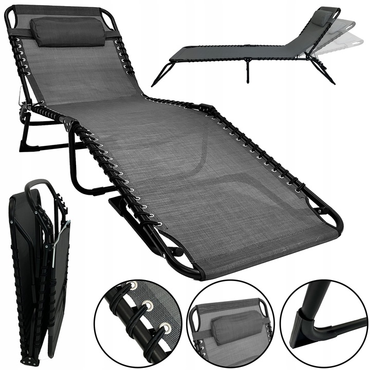 LEŻAK SKŁADANY OGRODOWY ŁÓŻKO POLOWE Z PODUSZKĄ TURYSTYCZNE RELAX C. SZARY