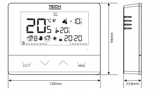 STEROWNIK TERMOSTAT REGULATOR TEMPERATURY POKOJOWY SZKŁO TECH ST-292 V3