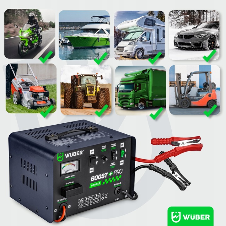 PROSTOWNIK AKUMULATOROWY 29A SAMOCHODOWY 12-400AH DO ŁADOWANIA 12V24V WUBER