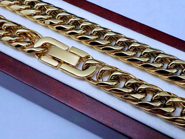 GRUBY ZŁOTY ŁAŃCUCH ŁAŃCUSZEK Z KRZYŻYKIEM STAL CHIRURGICZNA PREMIUM 9MM