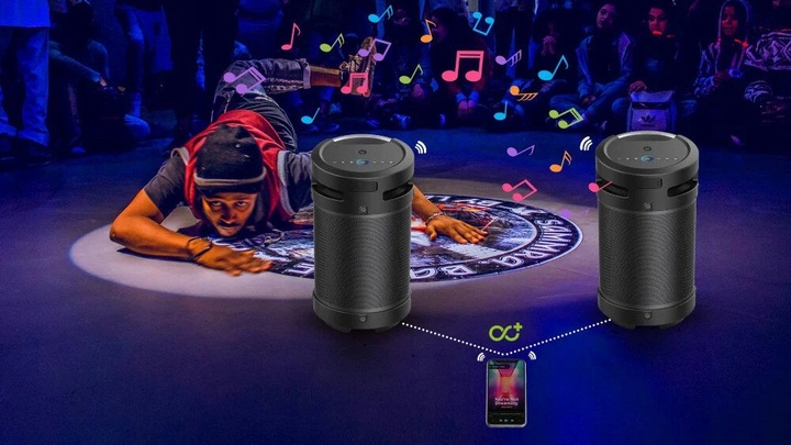 GŁOŚNIK BLUETOOTH PRZENOŚNY MANTA XBASS 360 100W TWS USB MP3 WODOODPRONY