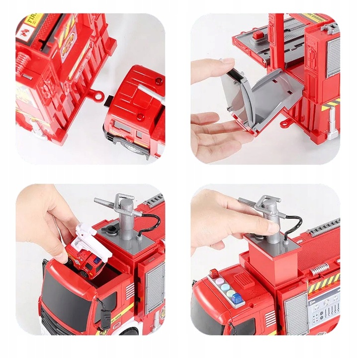 DUŻY WÓZ STRAŻACKI NA WODĘ STRAŻ POŻARNA zjeżdżalnia 4 auta ŚWIATŁO DŻWIĘK