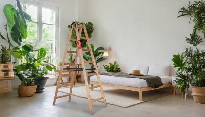 Drabina drewniana 2x7 malarska dwustronna rozstawna rozkładana BAULICH