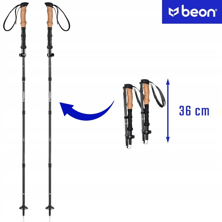KIJE TREKKINGOWE SKŁADANE KARBONOWE KIJKI W GÓRY WŁÓKNO WĘGLOWE BEON CARBON