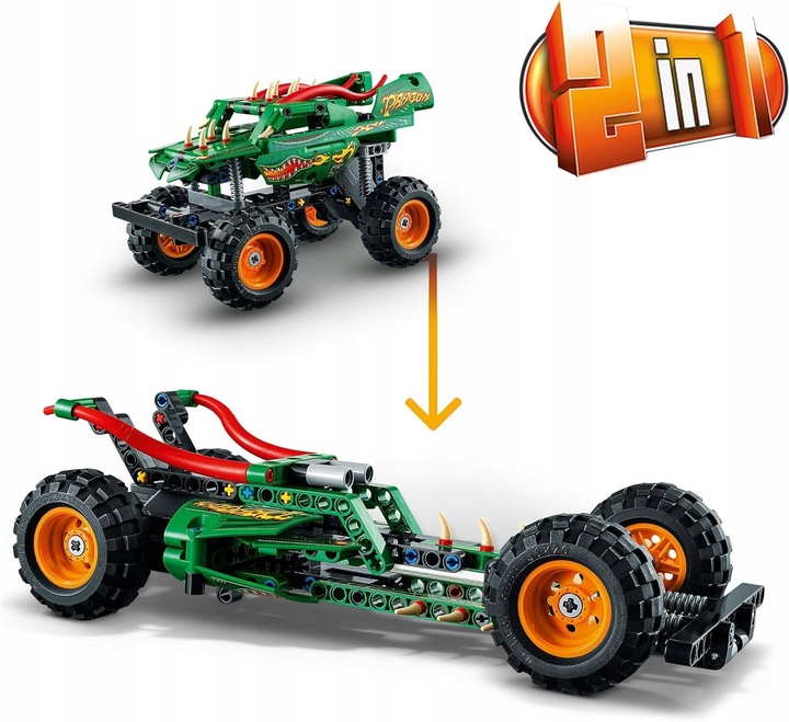 LEGO TECHNIC Monster Jam Dragon 2w1 klocki 42149 krokodyli pojazd zestaw 7+