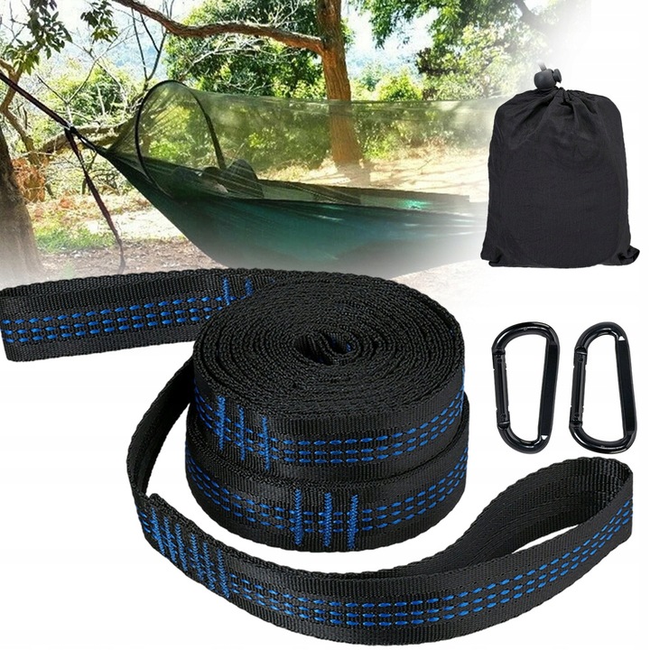 PASY DO MOCOWANIA HAMAKA, 2 SZTUKI, PASY Z 2 KARABIŃCZYKAMI, NA KEMPING