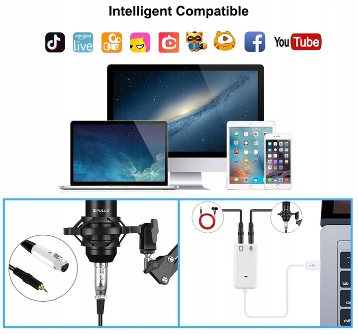 Mikrofon Studyjny Pojemnościowy USB PULUZ Gaming Studio Broadcast Pop Filtr