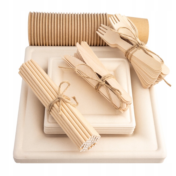 Zestaw z trzciny cukrowej kwadratowy brąz/12 osób
