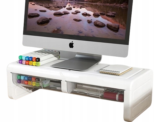 PÓŁKA PODSTAWKA POD MONITOR Z SZUFLADKAMI BIAŁA NADSTAWKA NA BIURKO RK2