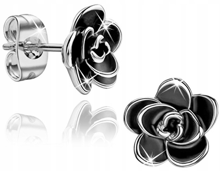 Kolczyki srebrne wkrętki kwiatki rodowane sztyfty czarne srebro oryginalne