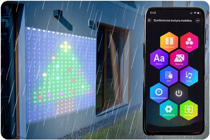 KURTYNA LED 2x2 ŚWIĄTECZNA GIRLANDA STEROWANA TELEFONEM APLIKACJA BLUETOOTH