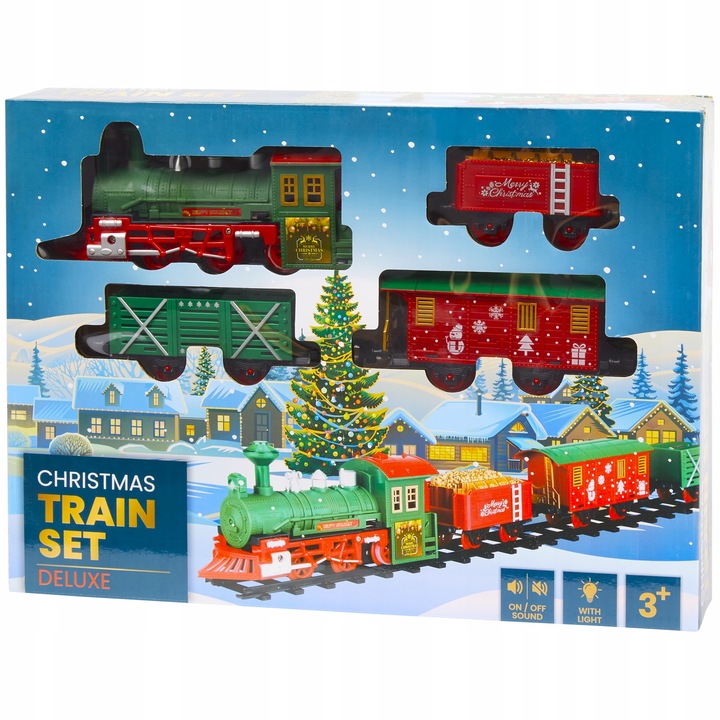 KOLEJKA ELEKTRYCZNA DELUXE ŚWIĄTECZNA Z OŚWIETLENIEM DŹWIĘKIEM POD CHOINKĘ