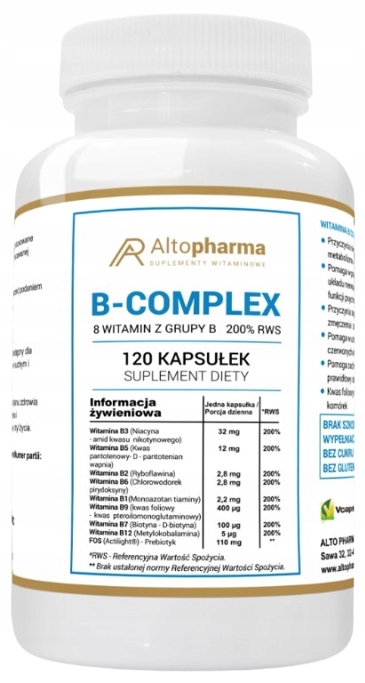 AltoPharma Witamina B Complex 120kaps. B1 B2 B5 B7 B9 Lepsze samopoczucie