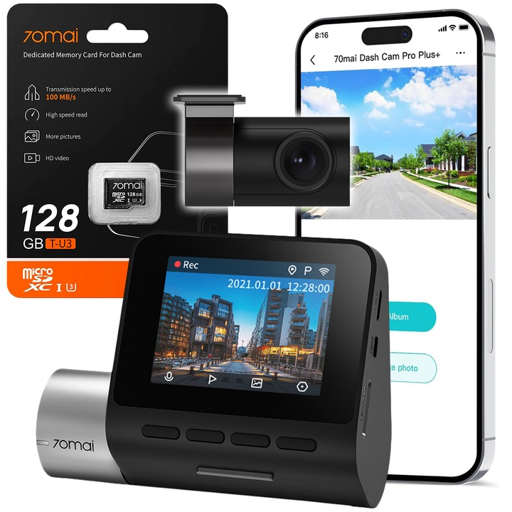 Kamera samochodowa 70mai PRO PLUS+ A500S + RC06 SET +oryginalna karta 128GB