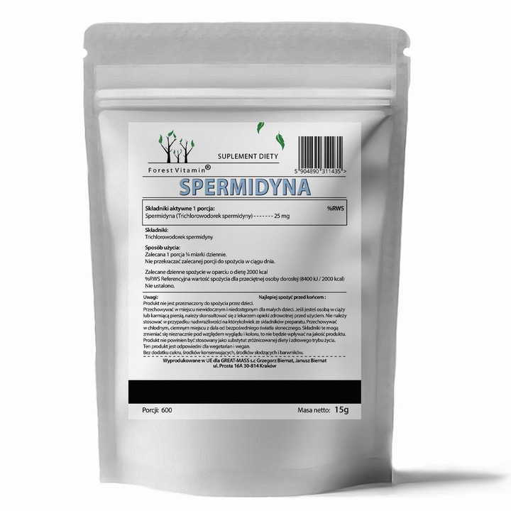 SPERMIDYNA 15g CZYSTA SPERMIDYNE TRICHLOROWODOREK SPERMIDYNY 600 PORCJI